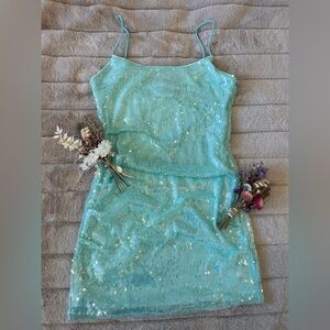 Hello Molly - Sequin Mini Dress, Turquoise / Aqua Mermaid Waters